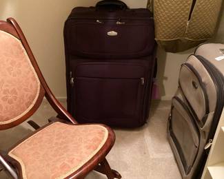 vintage folding rocker, luggage