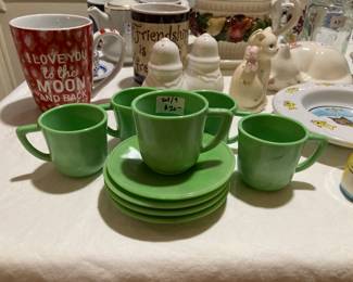 Demitasse green jadeite-like set
