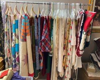 vintage quilts, tablecloths, tree skirts, etc.