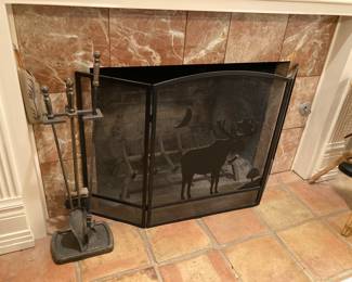fireplace tools, moose fireplace screen