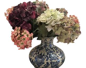 Mixed Artificial Hydrangea Arrangement in Ceramic Planter