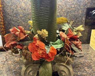 Large Candle on Pedestal with Flowers