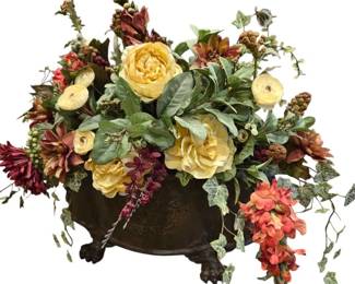 Large Faux Floral Arrangement in Decorative Footed Planter