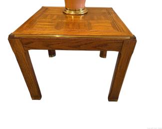 Mid Century Square Solid Wood Accent Table with Brass Detail