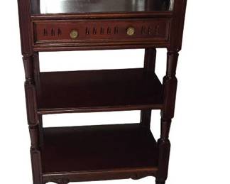 Gorgeous Vintage Mahogany Console Table Hall Table or Cheveret Desk with Mirror One Drawer and Two Shelves