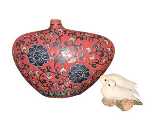 Home Decor Persian Style Asymmetrical Vase and Stone Critters Doves
