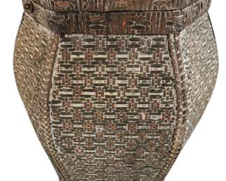 Tall Unmarked Woven Basket with Hinged Lid