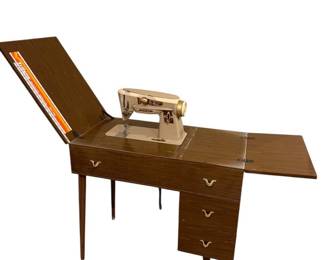 Vintage Singer Rocketeer Sewing Machine in MCM Wooden Cabinet