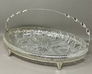 Lot 188 | Vintage Silverplate Crystal Footed Handled Server
