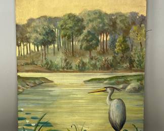 Lot 168 | As Found Original Painting of Blue Heron Vintage A
