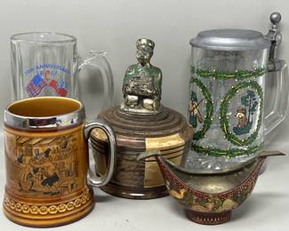 Lot 182 | Vintage Bundle; Hunt Motif Stein, Russian Ashtray,
