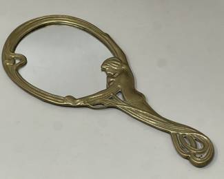 Lot 100 | European Brass Art Nouveau Style Hand Mirror
