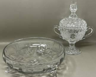Lot 62 | Etched Crystal Sugar Bowl, Footed Candy Dish
