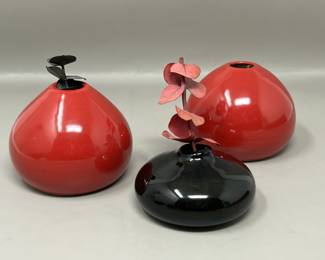 Lot 98 | Stamped Studio Pottery & Art Glass Bud Vases
