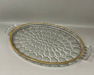 Lot 185 | Jeanette Glass Thumbprint Oval Serving Tray
