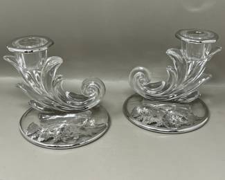 Lot 79 | Silver Overlay Fostoria Glass Candle Sticks
