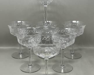 Lot 65 | (7) Etched Glass Champagne Coupe Glasses
