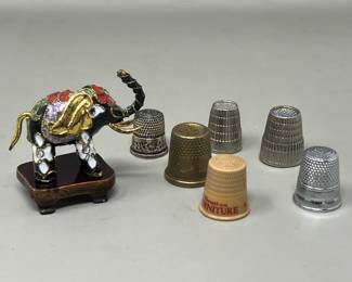 Lot 112 | Vintage Enamel Elephant, Metal Thimbles Thimble
