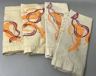 Lot 96 | (4) Fish & Fern Hand Printed Pear Napkins Linens
