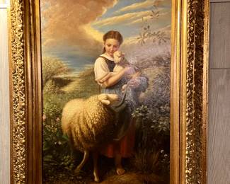 Johann Baptiste Hofner “The Shepherdess” oil on canvas painting
36” x 48”
$600