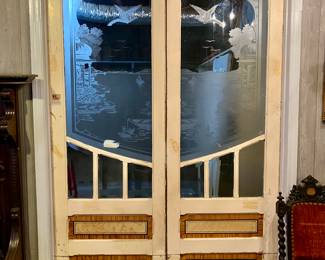 Pair of French art nouveau etched glass pub doors
Doorway is 57.5” wide and 105.5” tall
$800