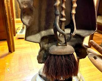 Antique English Edwardian Beefeater fireside companion, cast iron, w/3 pc. tool set