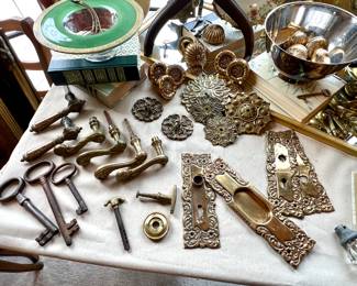 Brass antique door plates, knobs and keys