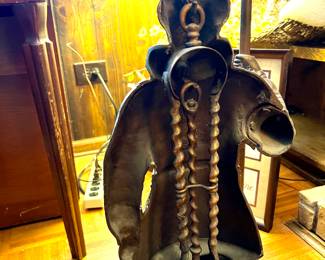 Antique English Edwardian Beefeater fireside companion, cast iron, w/3 pc. tool set