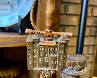 Antique English Edwardian Beefeater fireside companion, cast iron, w/3 pc. tool set