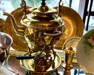 Vtg. Brass Tilting teapot w/stand and burner