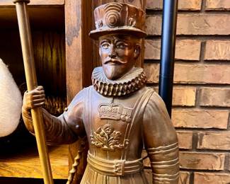 Antique English Edwardian Beefeater fireside companion, cast iron, w/3 pc. tool set