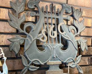 Vtg. Cast iron Lyre harp