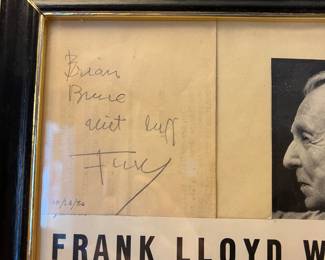 Autographed photo/note by Frank Lloyd Wright