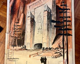 Original architectural, drawing when he studied at the University of Illinois