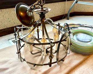 Vtg. Metal and glass ceiling light fixture