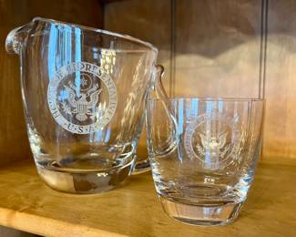 Etched "House of Representatives USA" pitcher and glass