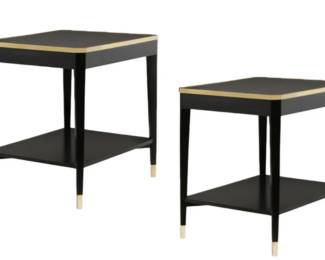 3378 - Pair Modern History Wilson End Tables 27 x 21 x 23 ebony painted finish, brass accents