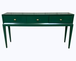 3241 - Wildwood Green Beveled Console 34 x 63 x 13, 3 Drawer, scratched