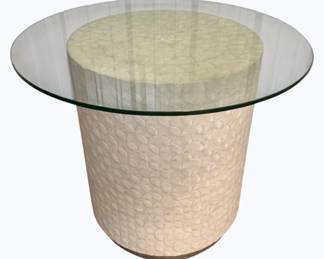 3086 - Capiz Drum Stand w/ Glass Top 30 x 36