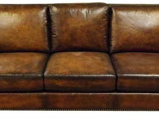 341 - Tobacco Leather Nail Head Trim Sofa 35x81x39