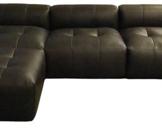 323 - Leather 3pc Black Tufted Sofa w/ Ottoman 25x123x42 Ottoman: 17x33x33