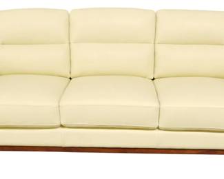327 - Cream Leather Sofa Mahogany Trim 34x85x86
