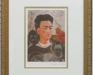 9028 - PORTRAIT WITH MONKEY AND CAT PRINT BY FRIDA KAHLO 15.5 X 17.5
