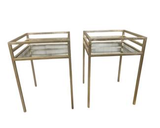 3126 - Pair Metal Glass Top End Tables 26 x 18 x 18
