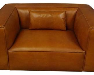 305 - Light Brown Leather Oversize Chair 29x59x41 with leather pillow