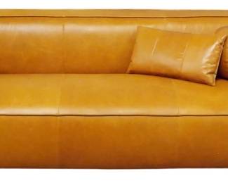 340 - Camel Leather Sofa (matches Lot #305) w/ 2 leather pillows 29x96x40