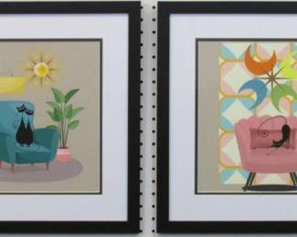 9038 - 2 CATS ON CHAIRS 16 X 18