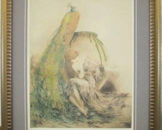 9074 - LADY AND THE PEACOCK GICLEE BY LOUIS ICART 28.5 X 34