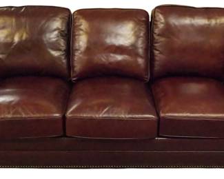 337 - Leather 3 Seat Sofa w/ Nail Head Trim 38x88x39