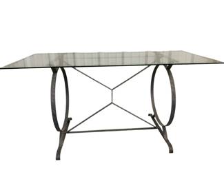 3115 - Metal Base Glass Top Dining Table 36 x 71 x 34